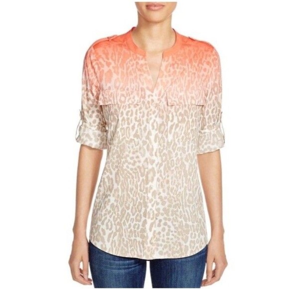 Calvin Klein Tops - Calvin Klein Size 1X Pink Ombre Snakeskin Print Button Front Blouse V Neck